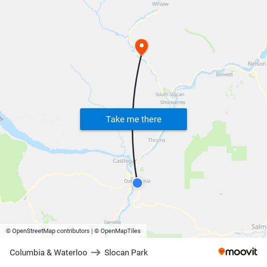 Columbia & Waterloo to Slocan Park map