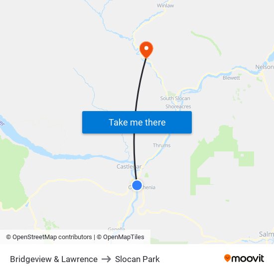 Bridgeview & Lawrence to Slocan Park map