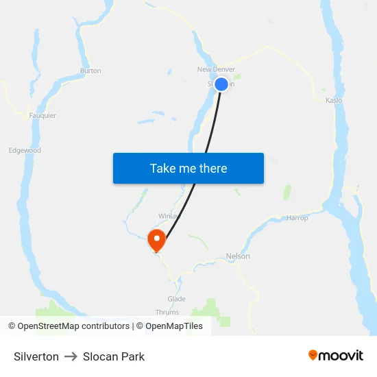 Silverton to Slocan Park map
