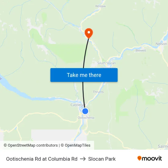 Ootischenia Rd at Columbia Rd to Slocan Park map