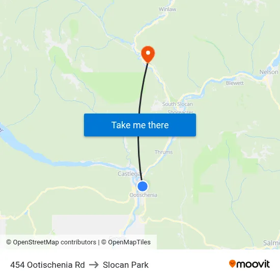 454 Ootischenia Rd to Slocan Park map
