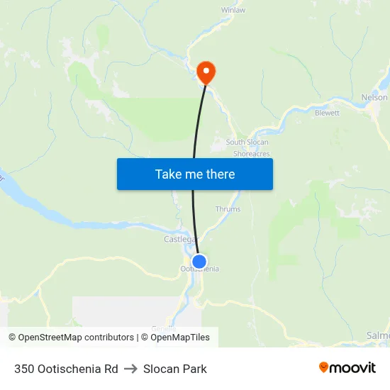 350 Ootischenia Rd to Slocan Park map