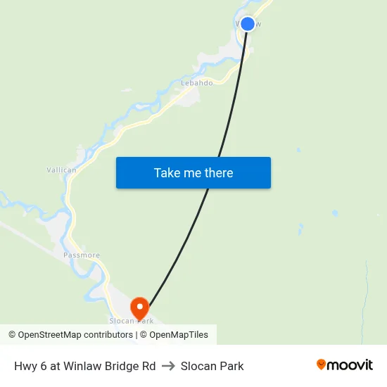 Hwy 6 at Winlaw Bridge Rd to Slocan Park map