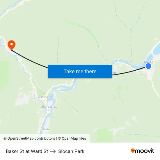 Baker St at Ward St to Slocan Park map