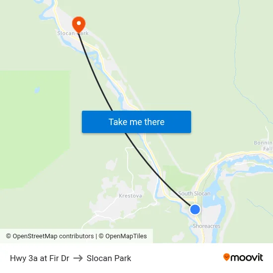 Hwy 3a at Fir Dr to Slocan Park map