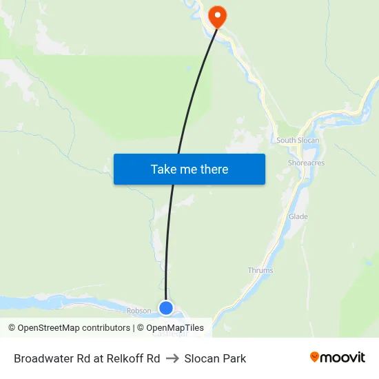 Broadwater Rd at Relkoff Rd to Slocan Park map