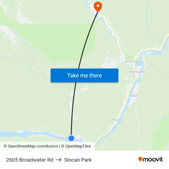 2605 Broadwater Rd to Slocan Park map