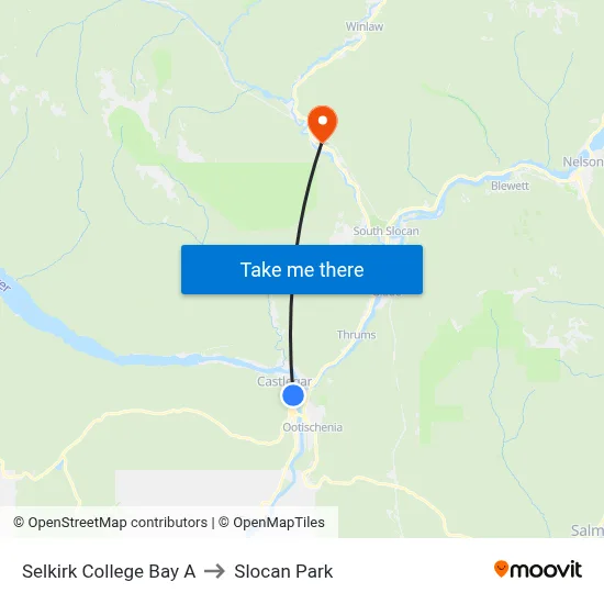 Selkirk College Bay A to Slocan Park map