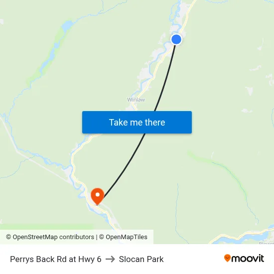 Perrys Back Rd at Hwy 6 to Slocan Park map
