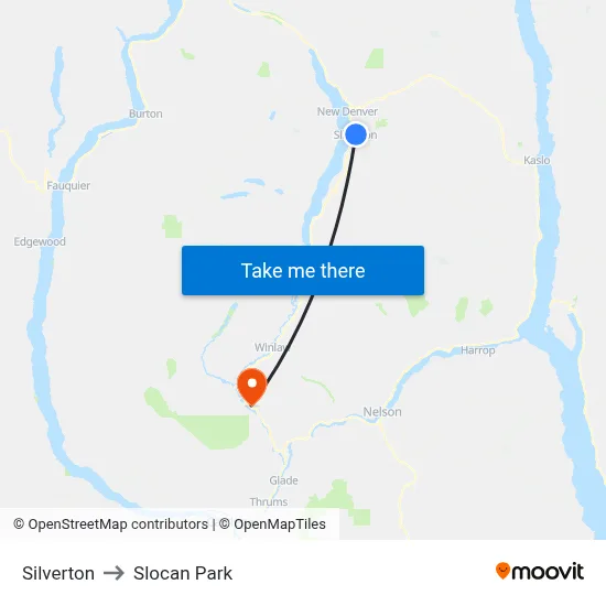 Silverton to Slocan Park map