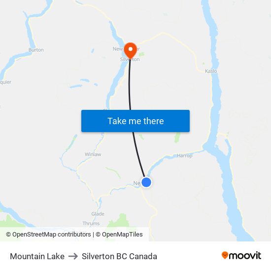 Mountain Lake to Silverton BC Canada map