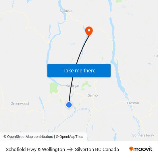 Schofield Hwy & Wellington to Silverton BC Canada map