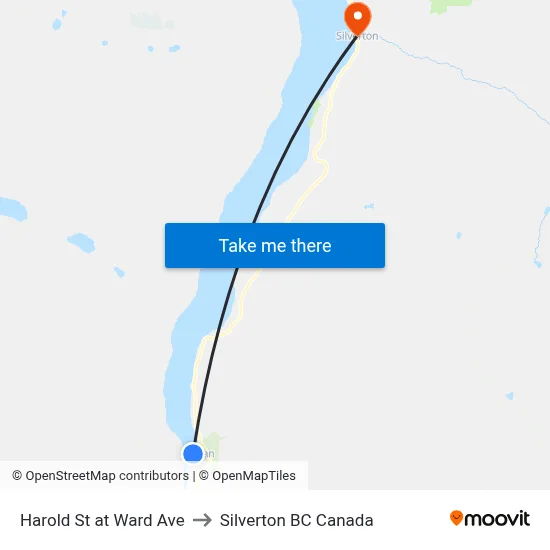 Harold St at Ward Ave to Silverton BC Canada map