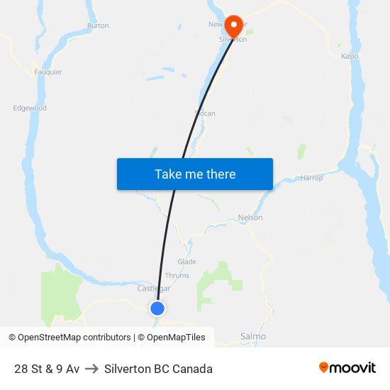 28 St & 9 Av to Silverton BC Canada map