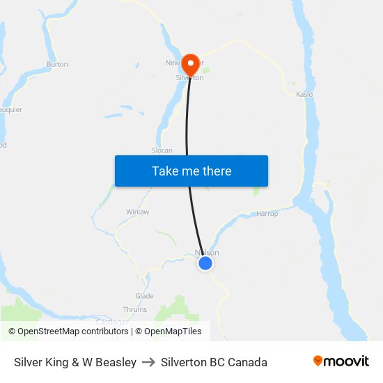 Silver King & W Beasley to Silverton BC Canada map