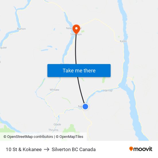 10 St & Kokanee to Silverton BC Canada map