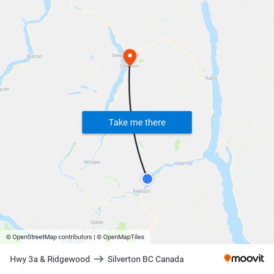 Hwy 3a & Ridgewood to Silverton BC Canada map