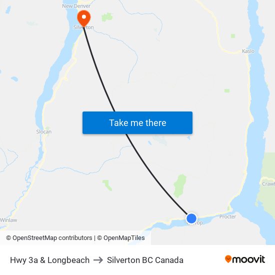 Hwy 3a & Longbeach to Silverton BC Canada map