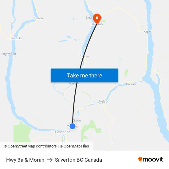 Hwy 3a & Moran to Silverton BC Canada map