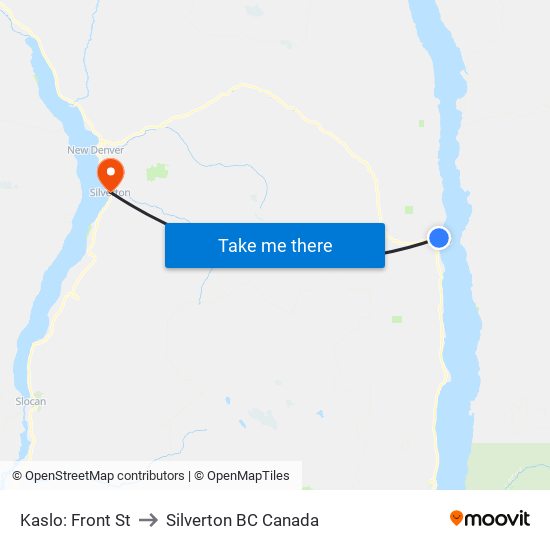 Kaslo: Front St to Silverton BC Canada map