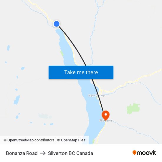 Bonanza Road to Silverton BC Canada map