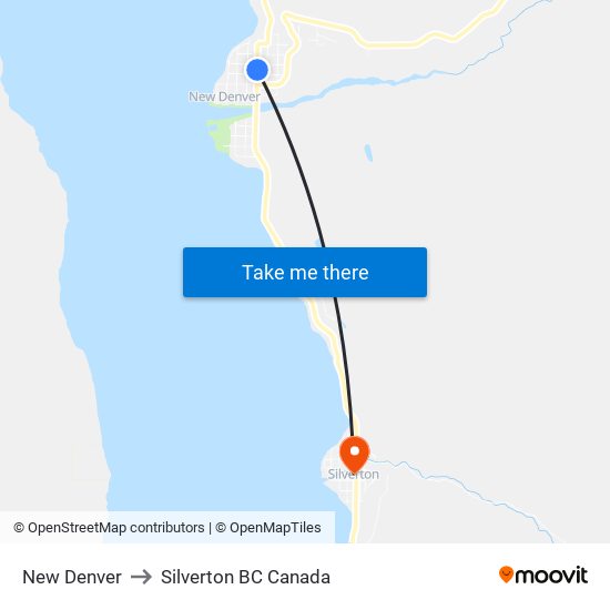 New Denver to Silverton BC Canada map