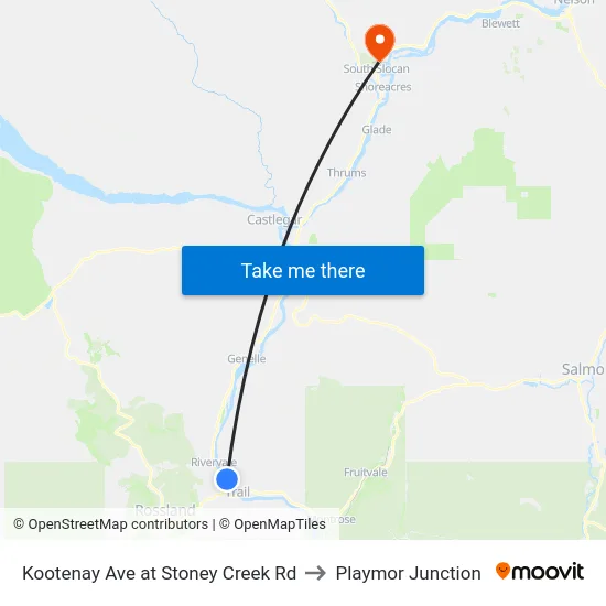 Kootenay Ave at Stoney Creek Rd to Playmor Junction map