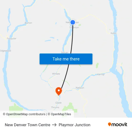 New Denver Town Centre to Playmor Junction map