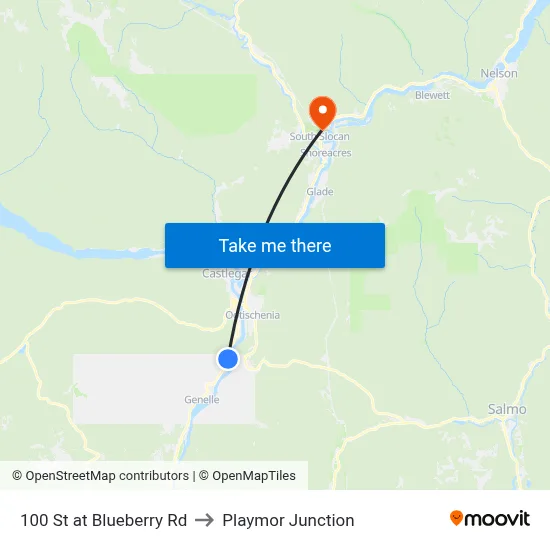 100 St at Blueberry Rd to Playmor Junction map