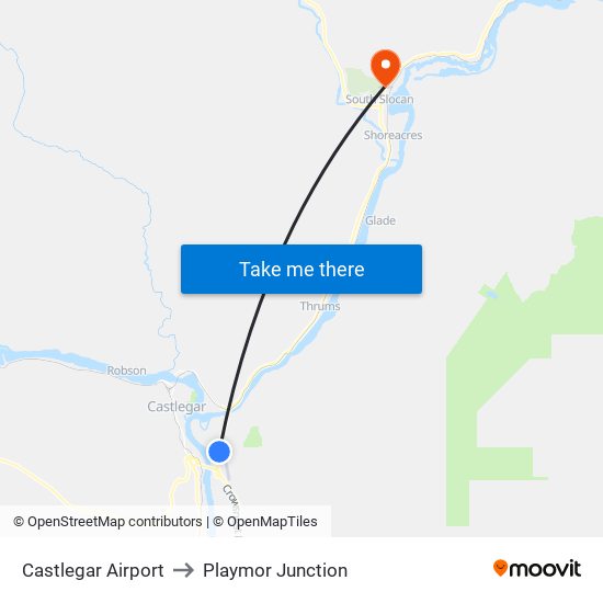 Castlegar Airport to Playmor Junction map