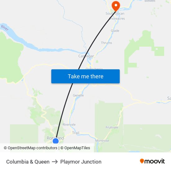 Columbia & Queen to Playmor Junction map