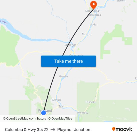 Columbia & Hwy 3b/22 to Playmor Junction map