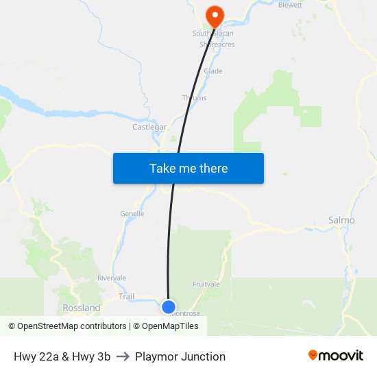 Hwy 22a & Hwy 3b to Playmor Junction map