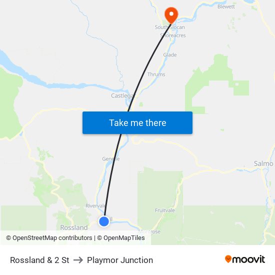 Rossland & 2 St to Playmor Junction map