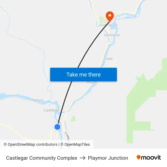 Castlegar Community Complex to Playmor Junction map