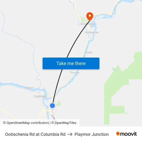 Ootischenia Rd at Columbia Rd to Playmor Junction map