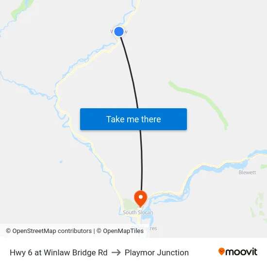 Hwy 6 at Winlaw Bridge Rd to Playmor Junction map