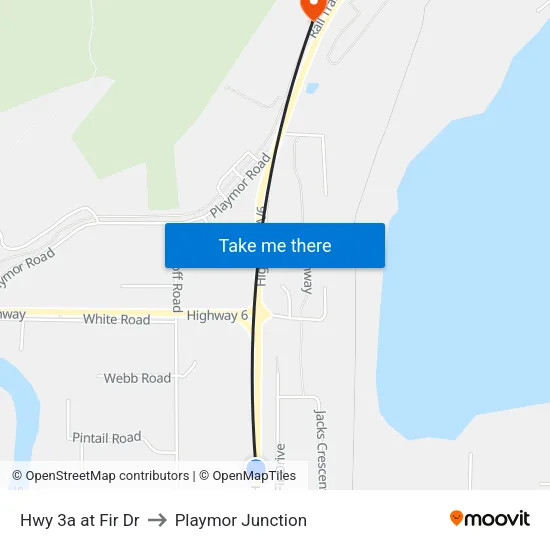 Hwy 3a at Fir Dr to Playmor Junction map