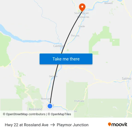 Hwy 22 at Rossland Ave to Playmor Junction map