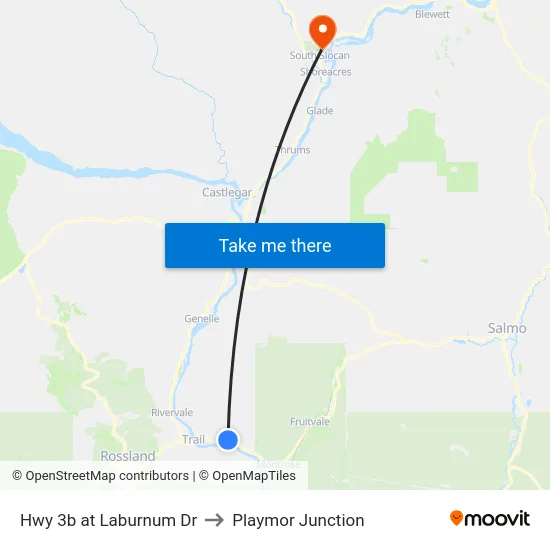 Hwy 3b at Laburnum Dr to Playmor Junction map