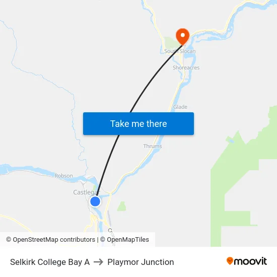 Selkirk College Bay A to Playmor Junction map