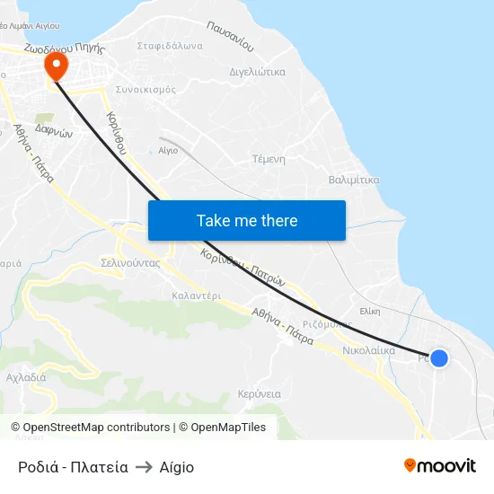 Ροδιά - Πλατεία to Aígio map
