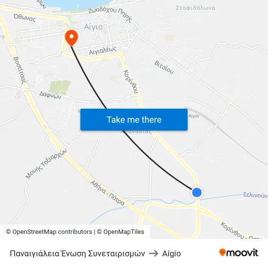 Panaigialia Cooperative Union to Aigio map