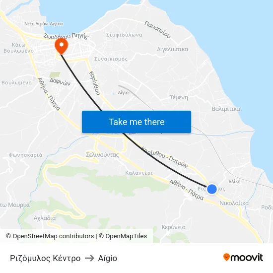 Rizomolos Center to Aigio map
