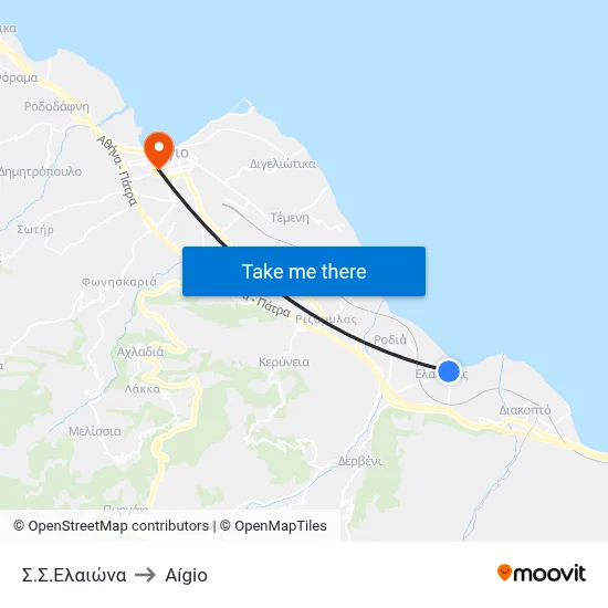 Elaionas Station to Aigio map