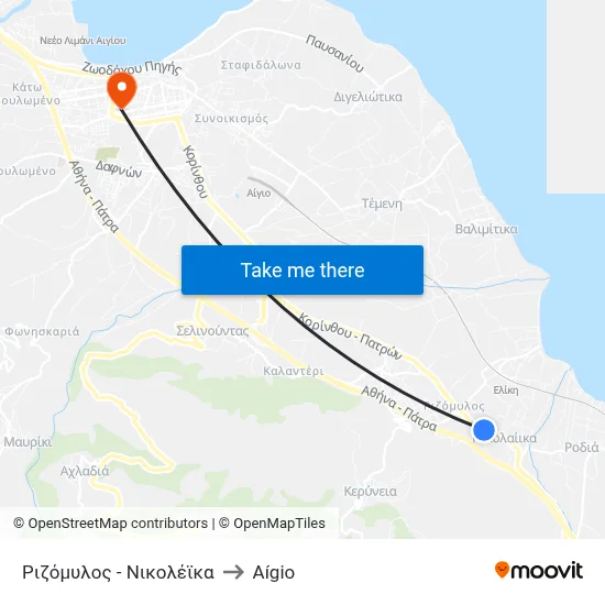 Rizomolos - Nikoleika to Aigio map