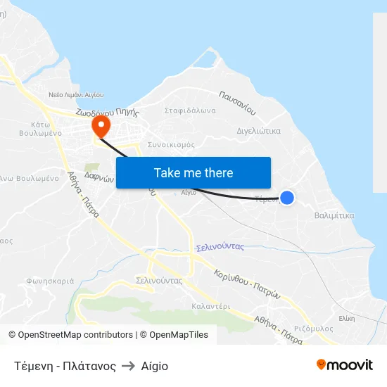 Temeni - Platanos to Aigio map