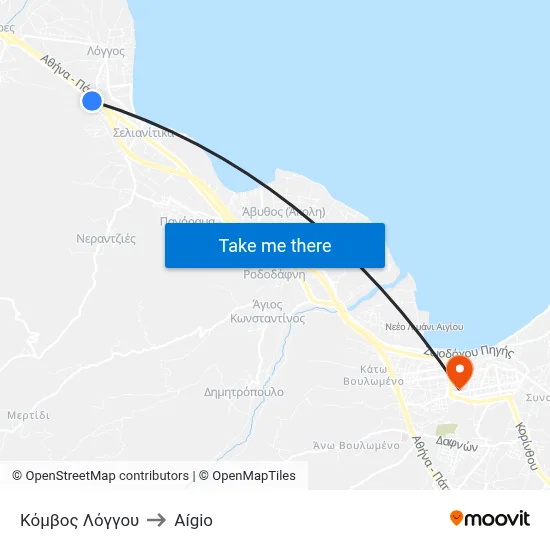 Longos Junction to Aigio map