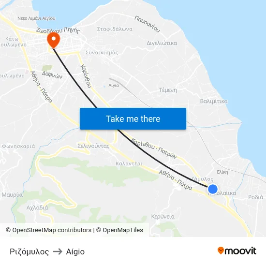 Rizomolos to Aigio map