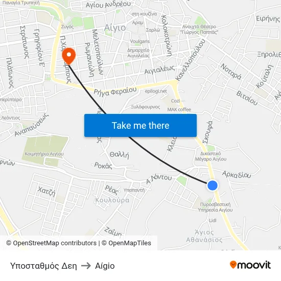 DEI Substation to Aigio map